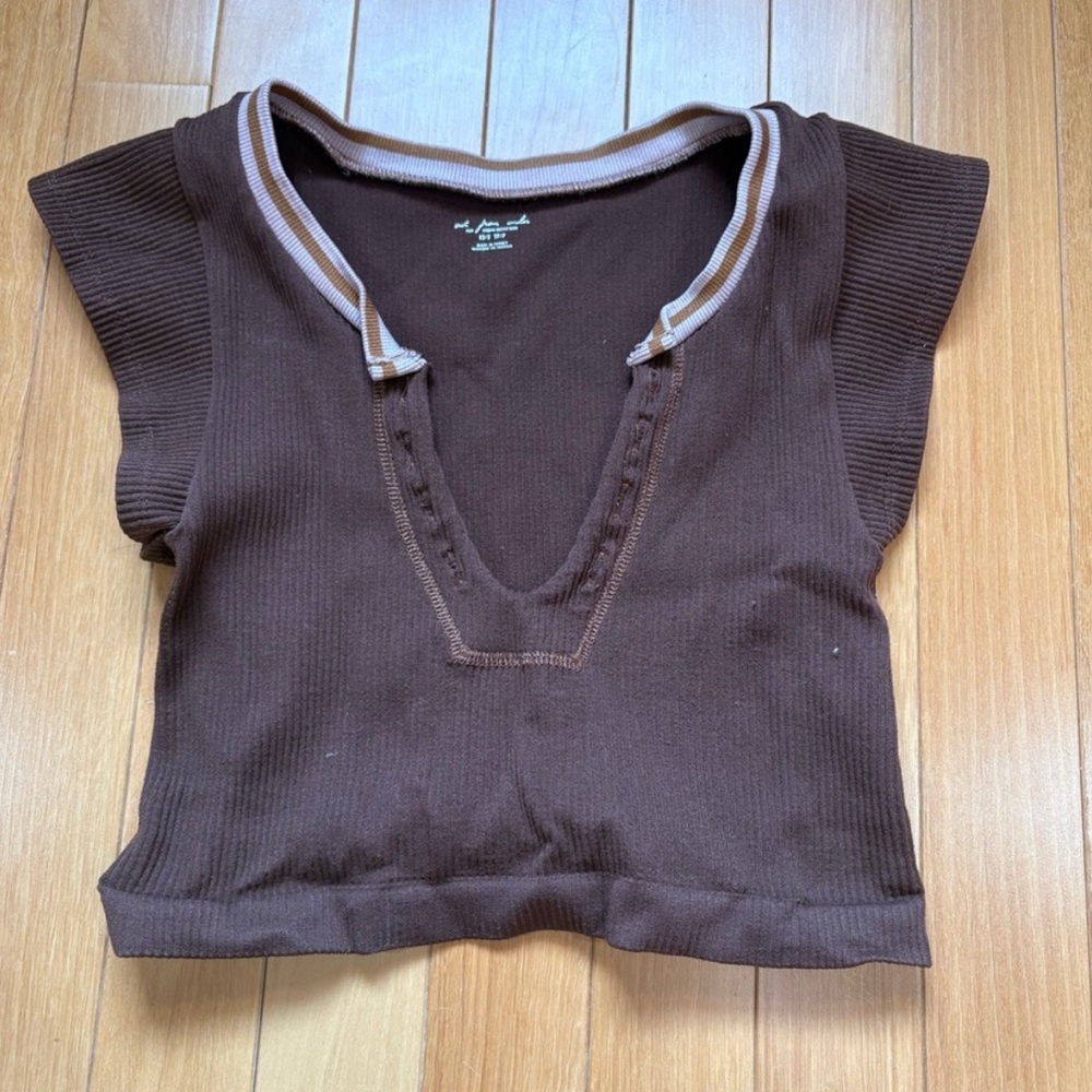 Urban Outfitters Brown Polo Crop Top Fitted